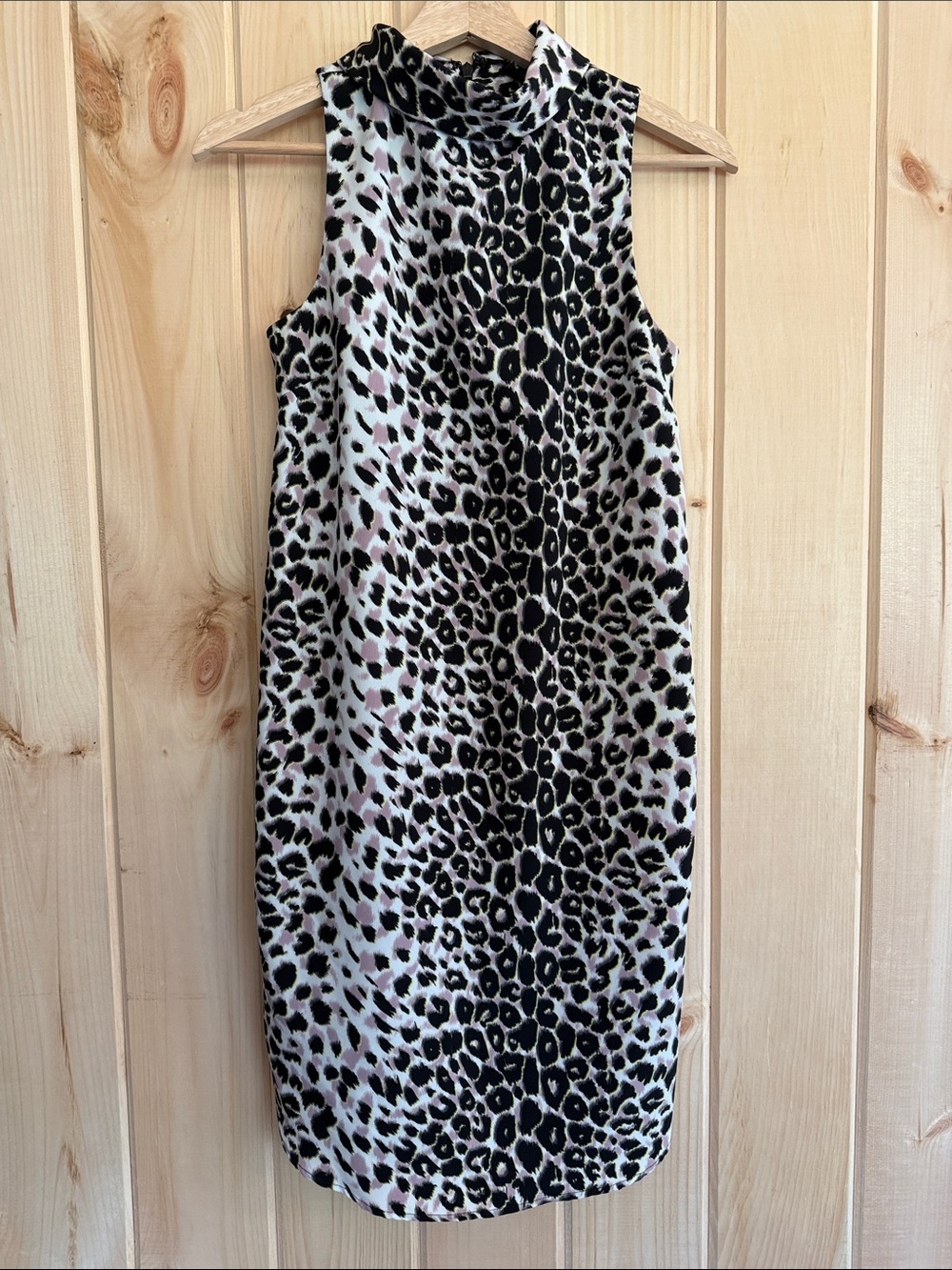 Topshop Leopard Animal Print Mock Neck Sleeveless Shift Dress - Size 2